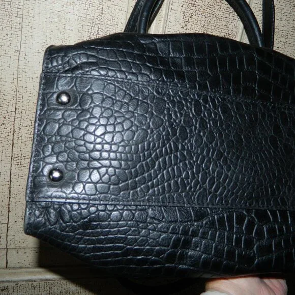 Michael Kors Black Faux Crocodile Embossed Print Handbag Purse - Picture 10 of 11